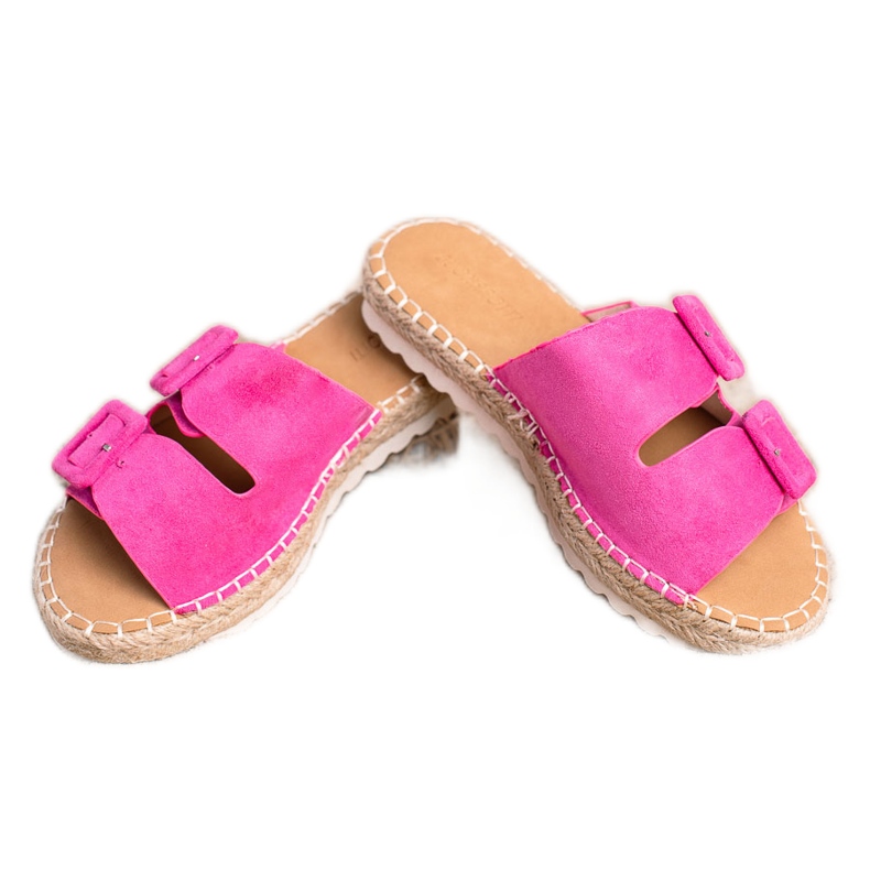 SHELOVET Papuci din piele intoarsa cu catarame roz