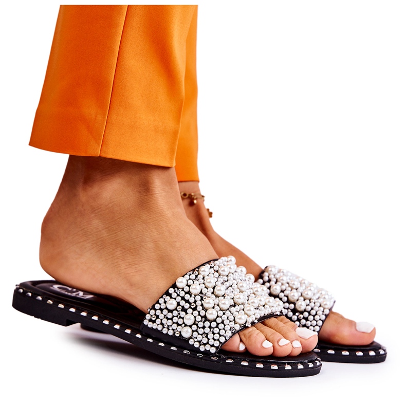 PG2 Papuci De Dama Cu Perle Negri Vamero negru