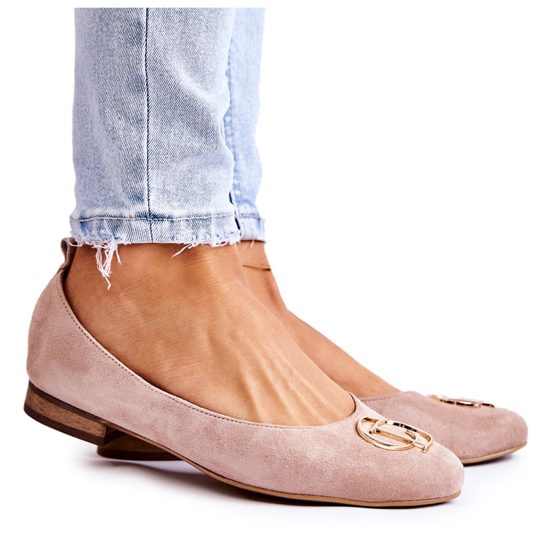 Balerini De Damă De Căprioară Cu Decor Nicole 2746 Bej