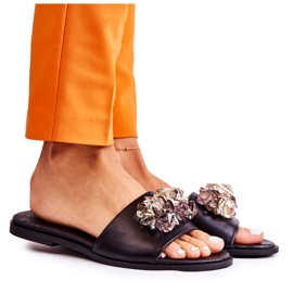 Papuci De Damă Piele Cu Ornament Nicole 2726 Negru