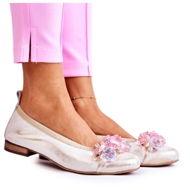 Balerini din piele de dama cu cristale Nicole 2749 alb