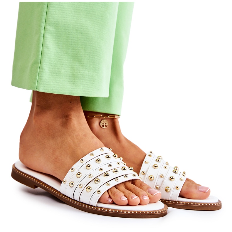 S.Barski Papuci De Damă Piele Cu Decor Brien Alb