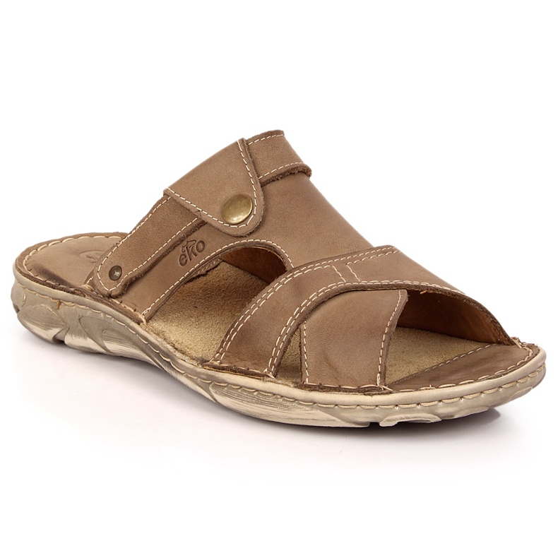 Papuci EKO pentru bărbați din piele maro bej