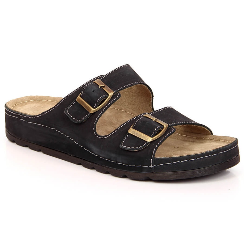 Black Helios 813 papuci de piele confortabili pentru bărbați negru