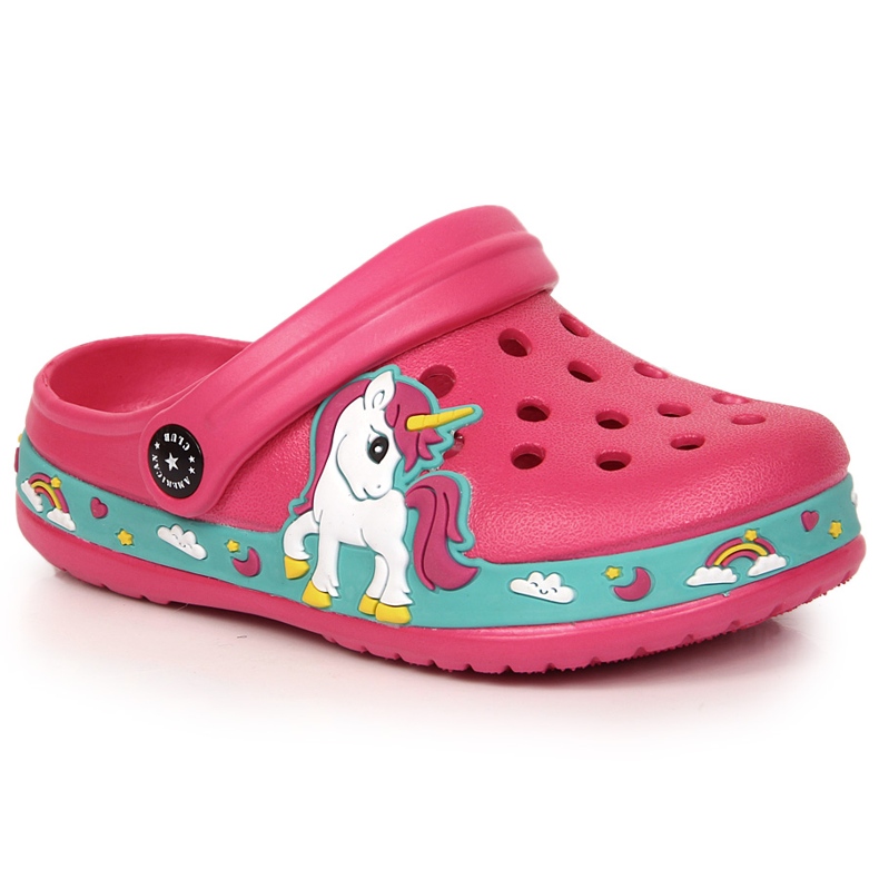 Papuci roz cu unicorn roz American Club Papuci roz cu unicorn roz American Club