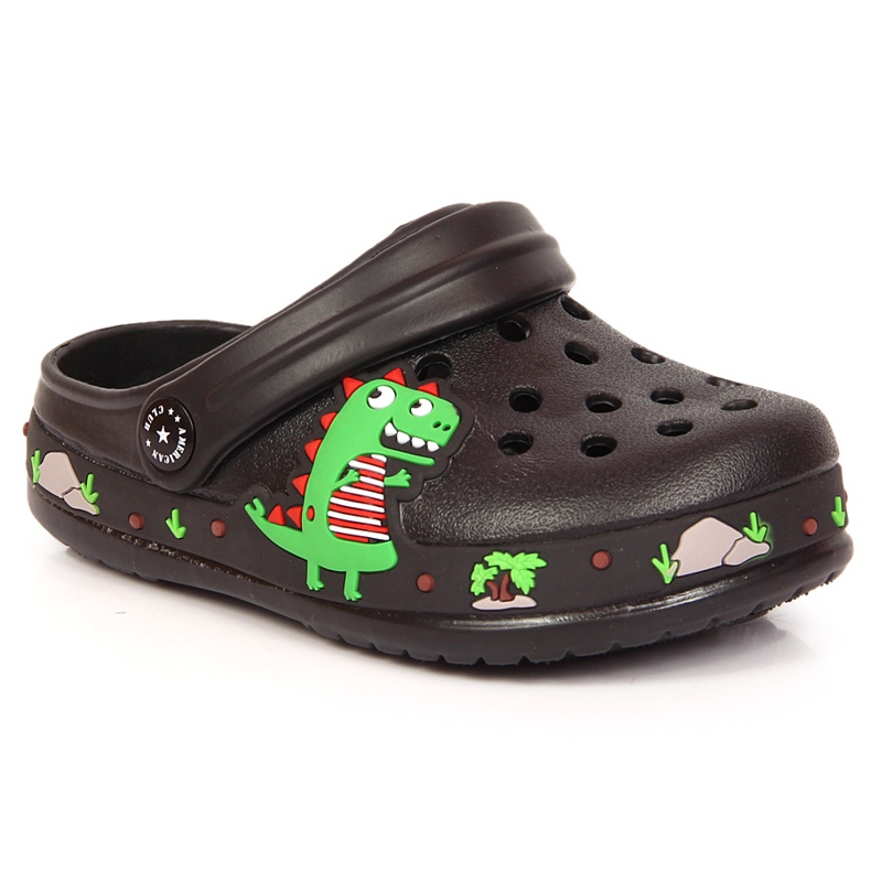 Papuci Black American Club Cokes cu un dinozaur negru