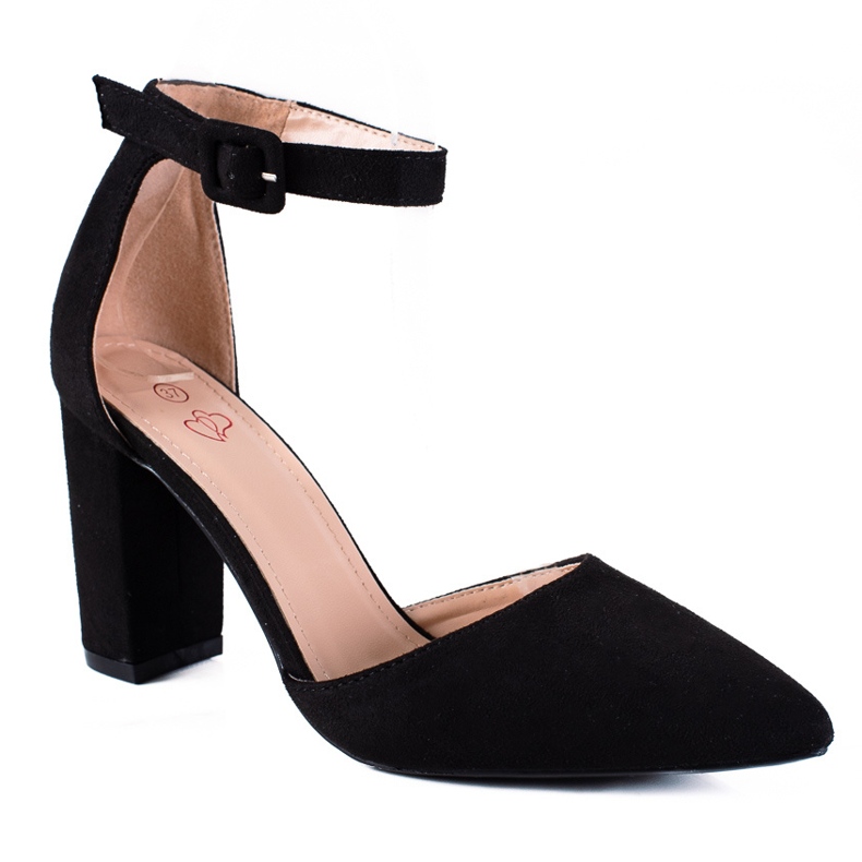 SHELOVET Pompe din piele de căprioară pe un stâlp negru SHELOVET Pompe din piele de căprioară pe un stâlp negru