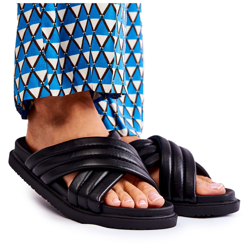 PJ1 Papuci de damă clasici din piele neagră Daron negru