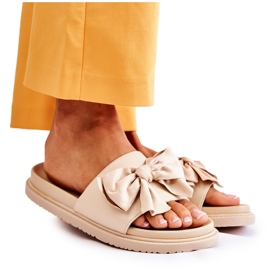 PJ1 Papuci de femei clasici din piele cu fundă Bej Dessy PJ1 Papuci de femei clasici din piele cu fundă Bej Dessy