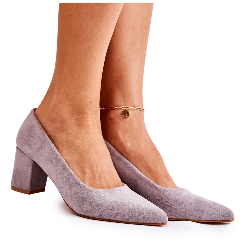 PS1 Pompi clasici din piele intoarsa pe un toc Lency gri PS1 Pompi clasici din piele intoarsa pe un toc Lency gri