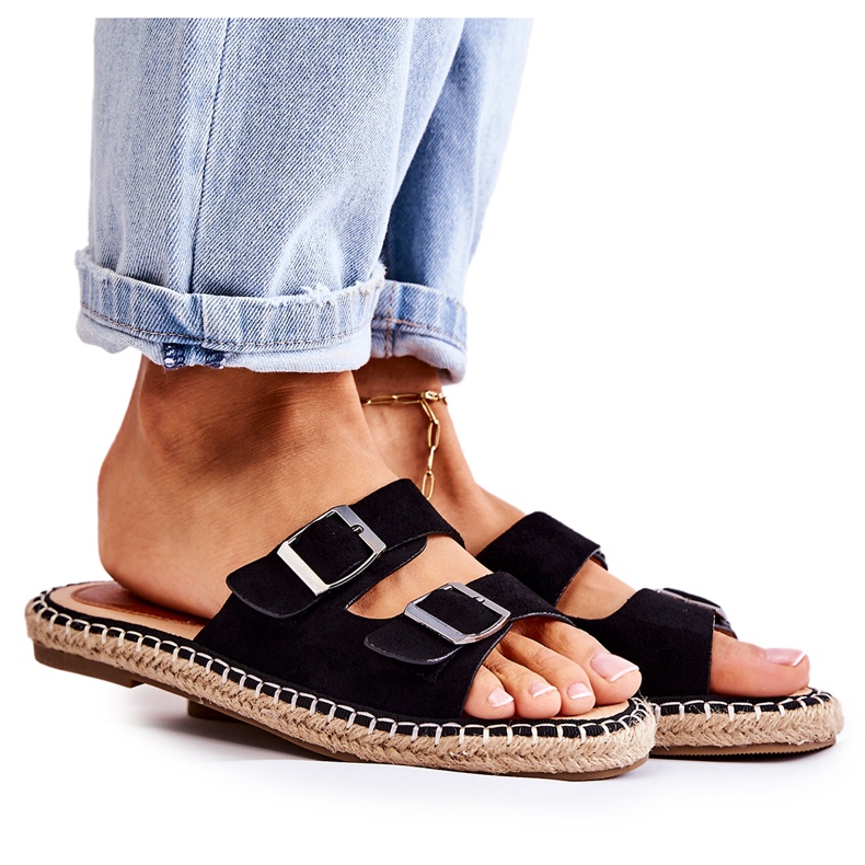 PG1 Papuci de damă clasici din piele intoarsa Negru Casilda