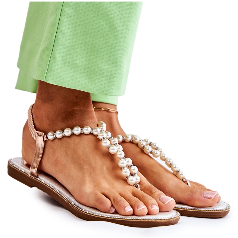 PG1 Sandale La Moda Flip Flops Cu Perle Rose Gold Isalia roz de aur