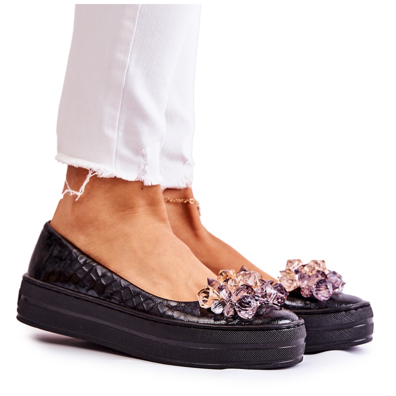 PA2 Balerini De Piele Pe Platformă Cu Ornament Beriette Negru