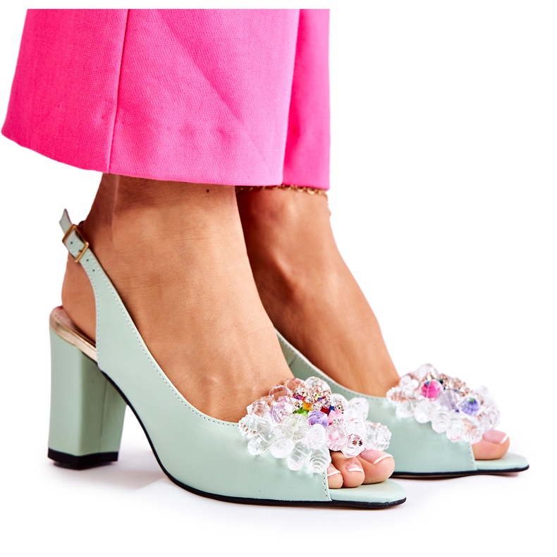 PA2 Sandale cu pantofi din piele la modă cu decor verde Meriss