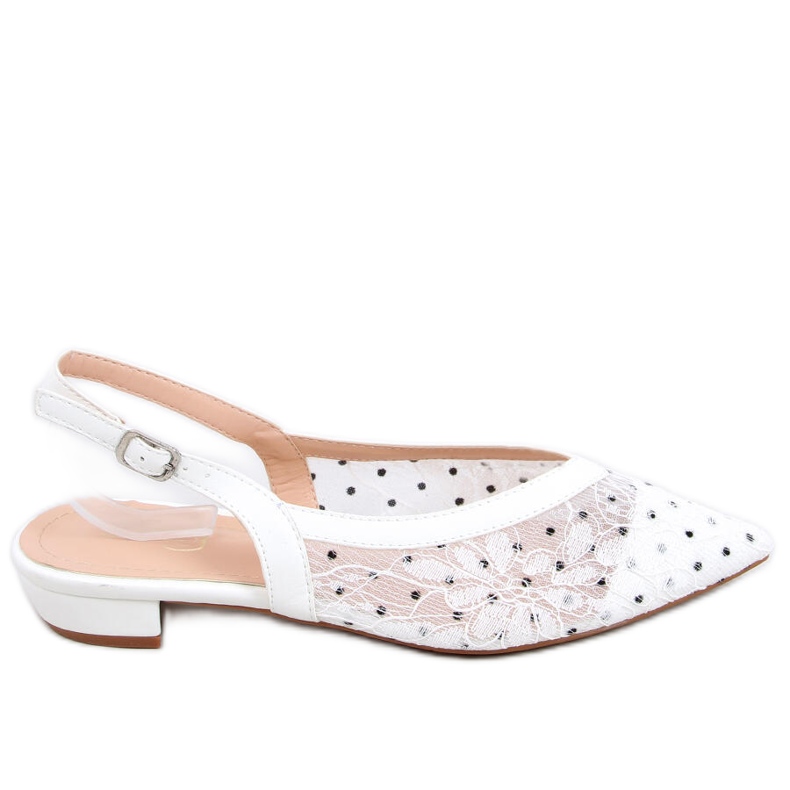 Balerini din dantela fara toc Margo White alb