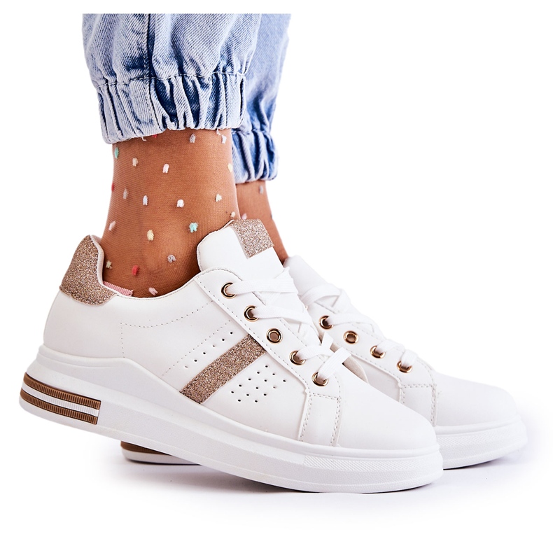 FK2 Pantofi Sport dama, Legat Alb Otylia de aur