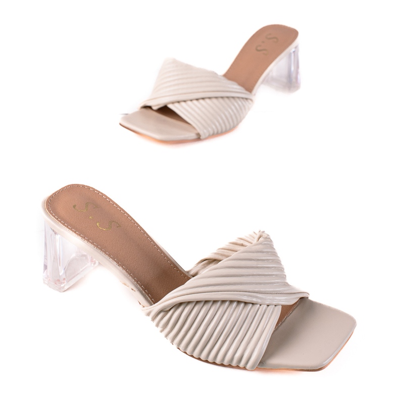 SHELOVET Papuci cu toc transparent bej