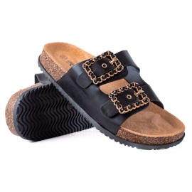 SHELOVET Papuci cu agrafe decorative negru SHELOVET Papuci cu agrafe decorative negru