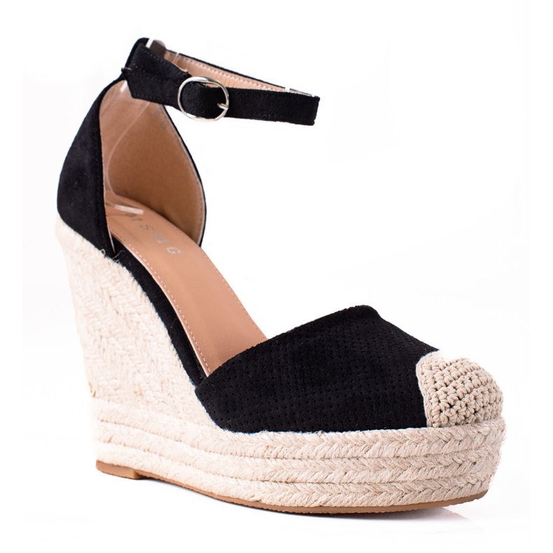 SHELOVET Espadrile pe sandale cu pană negru