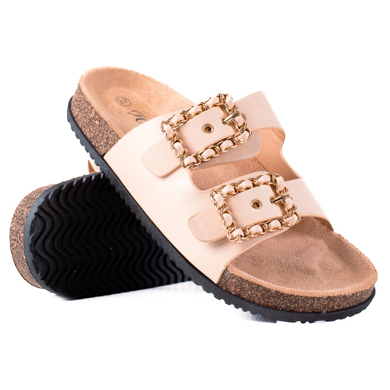 SHELOVET Papuci cu agrafe decorative bej