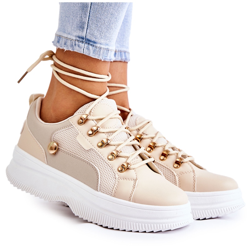 PG1 Pantofi Sport Femei din Piele Bej Salmira PG1 Pantofi Sport Femei din Piele Bej Salmira