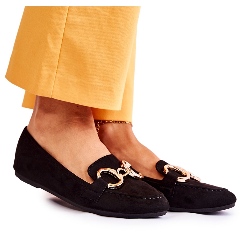 PG1 Mocasini de dama din piele intoarsa cu decor Black Reality negru