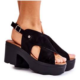 PG1 Sandale negre din piele intoarsa pe toc Arlena negru