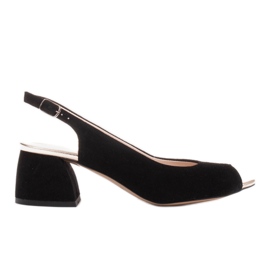 Marco Shoes Sandale negre din piele intoarsa cu toc stabil negru Marco Shoes Sandale negre din piele intoarsa cu toc stabil negru