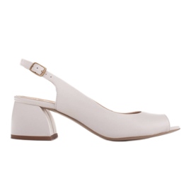 Marco Shoes Sandale albe din piele cu toc stabil Marco Shoes Sandale albe din piele cu toc stabil