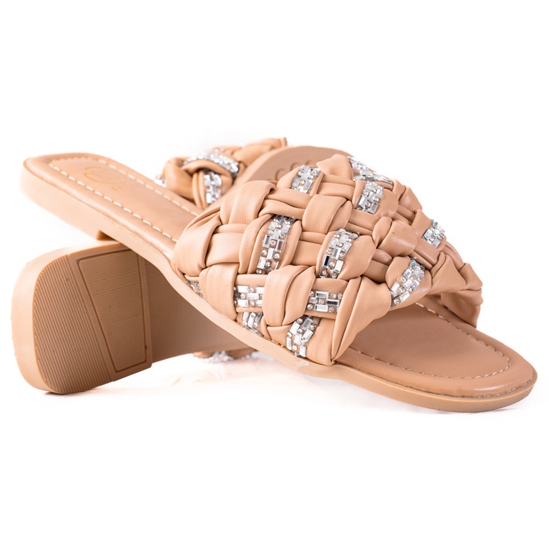 SHELOVET Papuci impletiti cu cristale bej argint