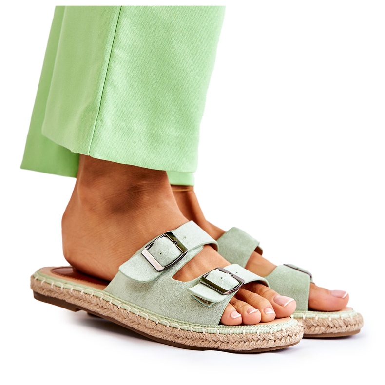 Papuci de damă clasici din piele intoarsa Casilda verde