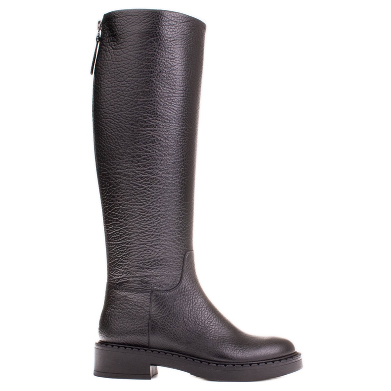 Marco Shoes Cizme din piele embosată cu toc jos negru Marco Shoes Cizme din piele embosată cu toc jos negru