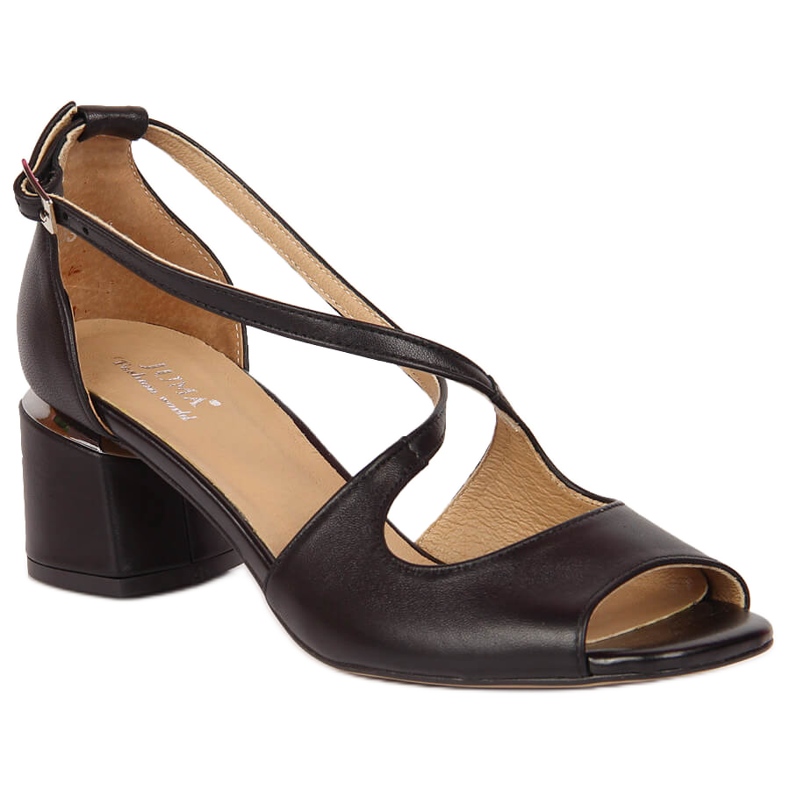 Sandale de dama din piele neagra cu toc inalt Juma negru