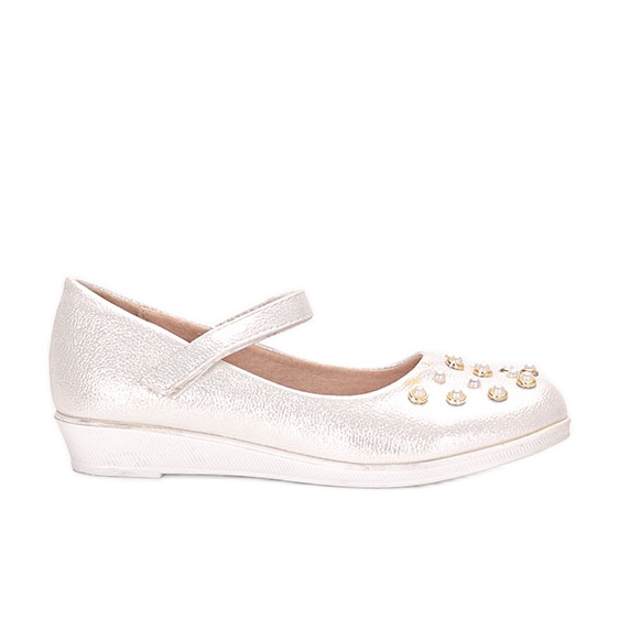 Balerini albi pentru copii cu perle Silva Balerini albi pentru copii cu perle Silva