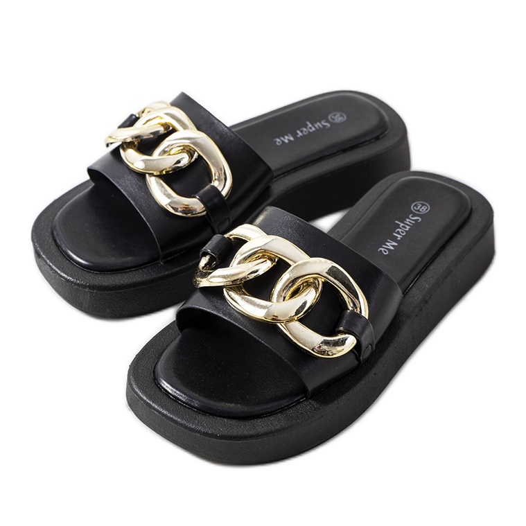 Papuci negri cu lanț Bragg negru Papuci negri cu lanț Bragg negru