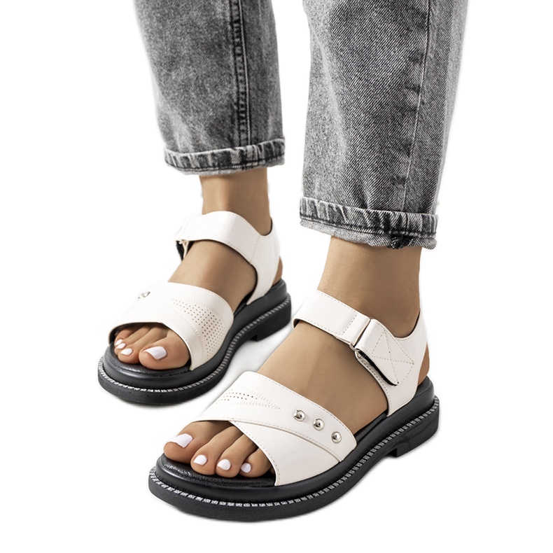 Sandale albe pe platforma Meis bej ecru