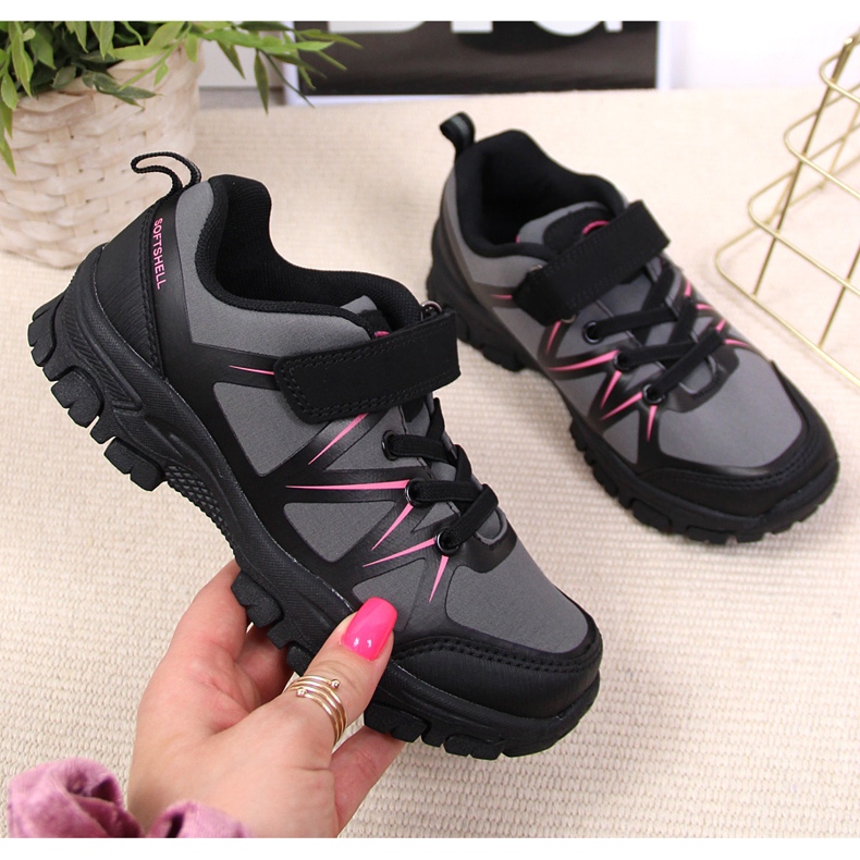 Pantofi de trekking pentru copii impermeabili cu Velcro gri American Club negru