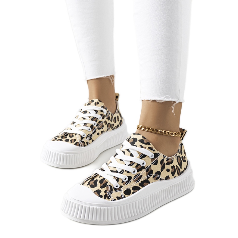 Tenisi bej pe platforma Chovka maro negru