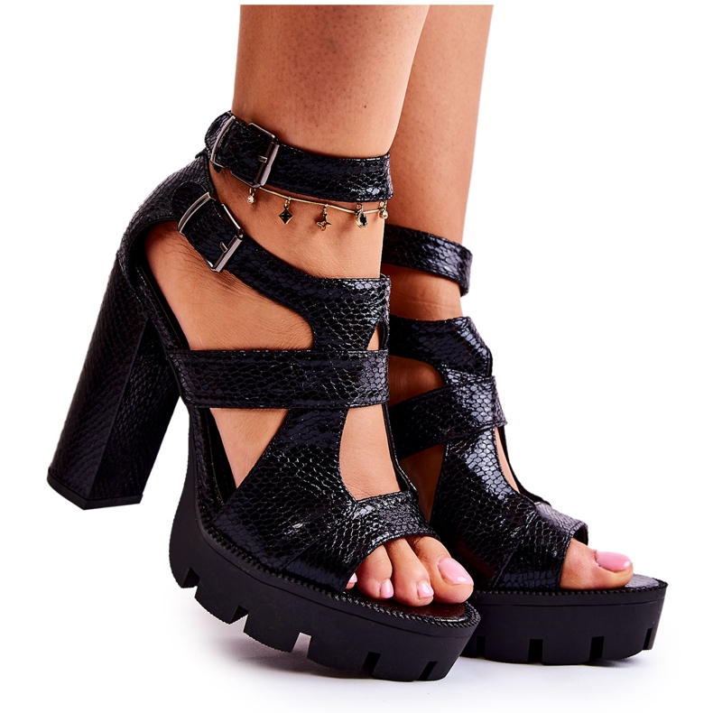 Sandale Piele Cu Decupaje Snake Black Broadway negru