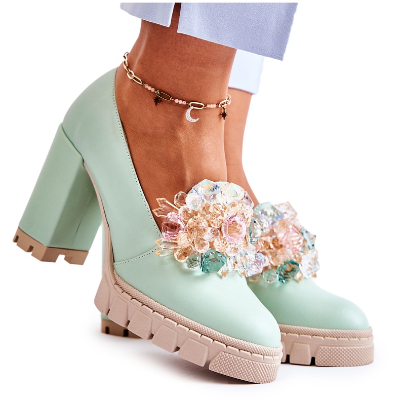 PA2 Pompe Elegante Cu Ornament Caterin Verde Neted