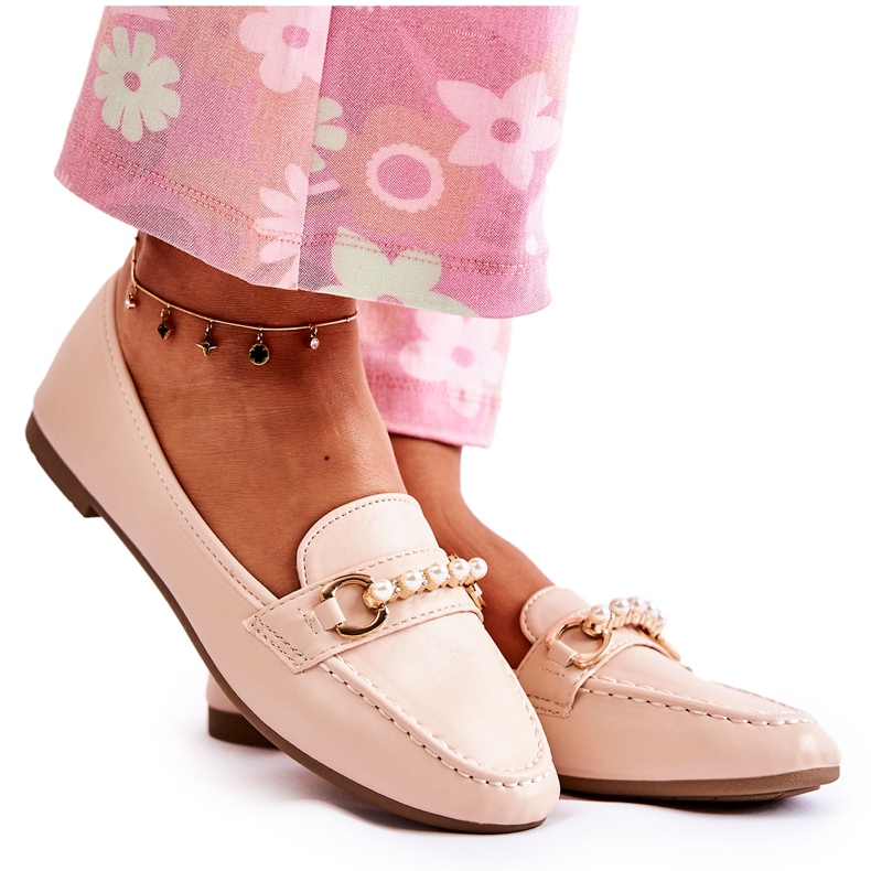 PG1 Mocasini De Dama Cu Perle Decorative Bej Sergia