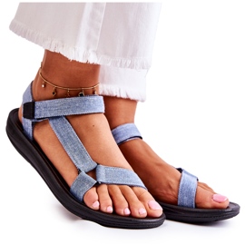 Sandale Clasice Damă Cu Velcro Albastru Deschis Kalla