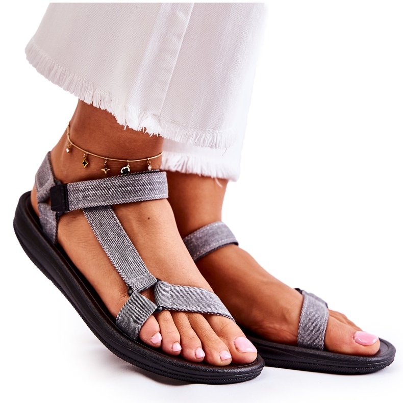 PM1 Sandale Clasice Damă Cu Velcro Gri Kalla PM1 Sandale Clasice Damă Cu Velcro Gri Kalla