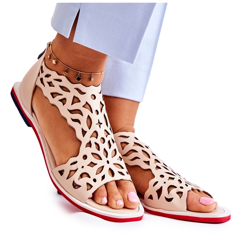 PA2 Sandale ajurate ușoare din piele Bej Alima