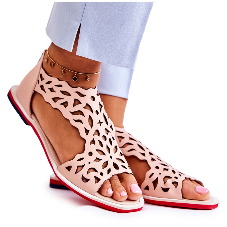 PA2 Sandale ajurate din piele roz deschis Alima