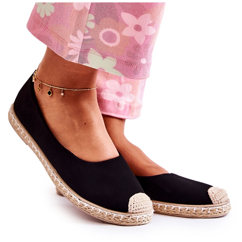 Espadrile damă clasice din piele intoarsa Negru Calabria