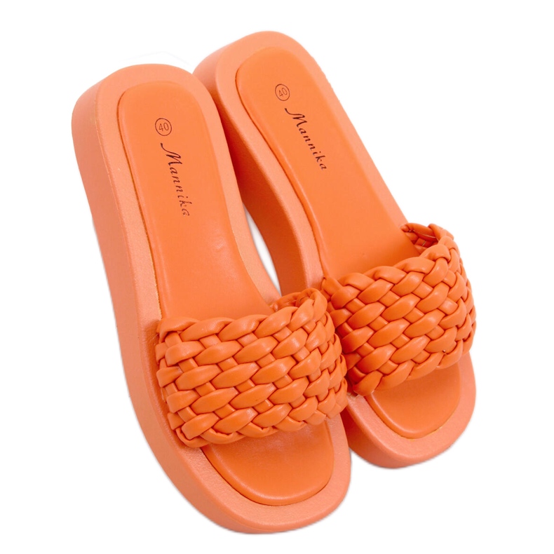 BM Sandale cu toc înalt cu dungi Elida Orange țesute portocale