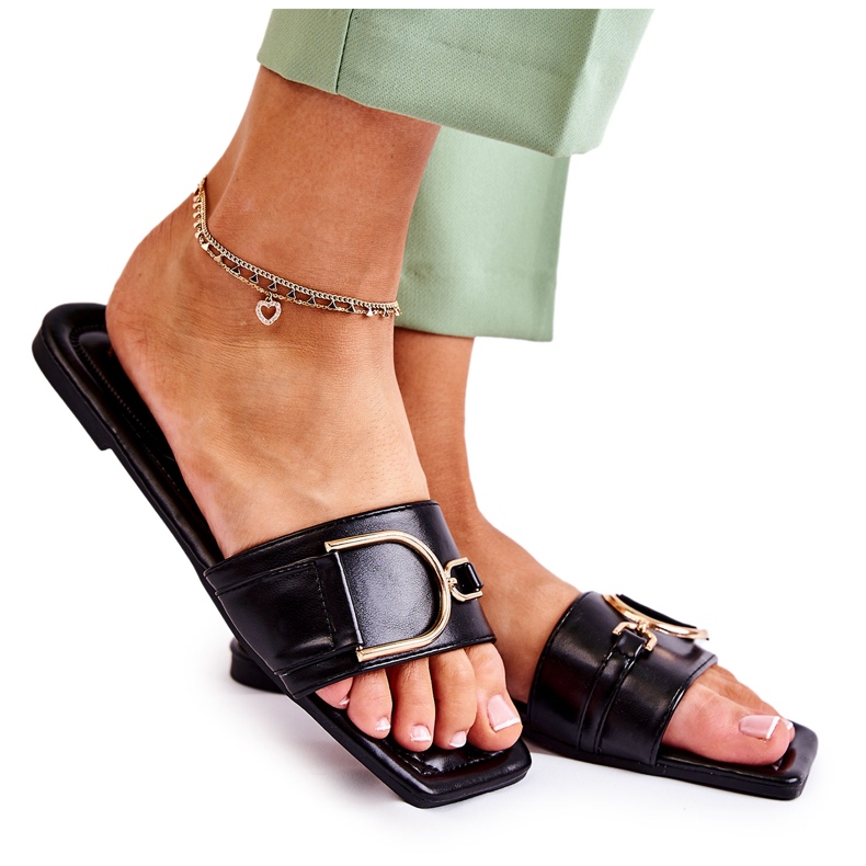 PG2 Papuci de piele clasici de dama cu decor Shilla negru