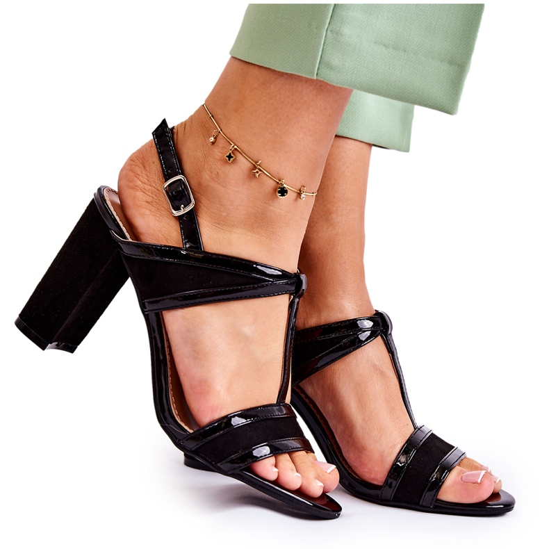 PG1 Sandale din piele la modă pe un bar Black Passion negru