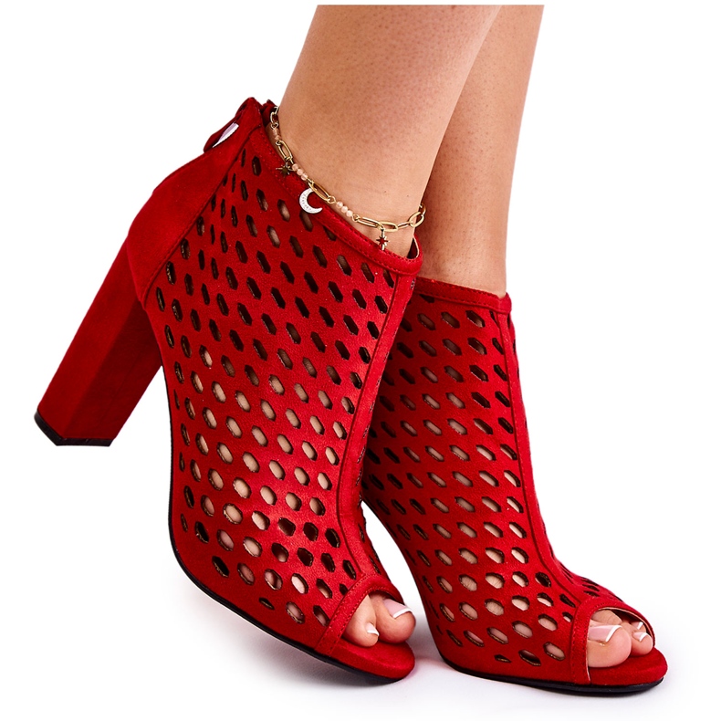 WT1 Ghete Jenissa din piele intoarsa ajurata rosii roșu